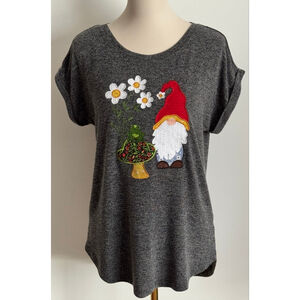 Women's CACTUS + PEARL Gray Short Sleeve Tee with Gnome Graphic, S